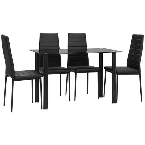 TRUUSK 5-delige Eetgroep Eettafel Met 4 Stoelen Hardglasplaa, Huis en Inrichting, Tafels | Eettafels, Nieuw, Verzenden