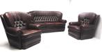 SENIOREN bankstel NEW CASTLE 3+1+1 zits rundleder antiek, Huis en Inrichting, Verzenden, 150 tot 200 cm, Chesterfield, Nieuw