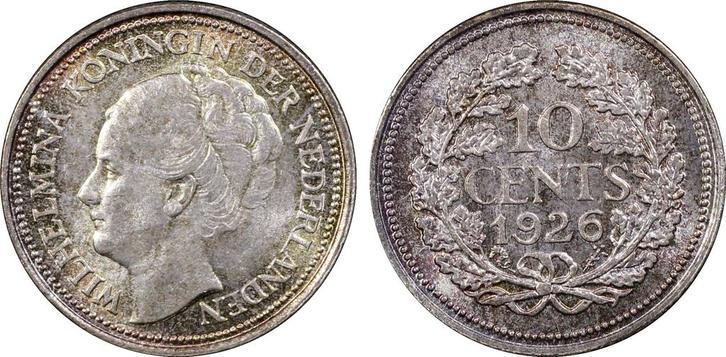 Koningin Wilhelmina 10 cent 1926 MS65 PCGS gecertificeerd, Postzegels en Munten, Munten | Nederland, Losse munt, 10 cent, Koningin Wilhelmina