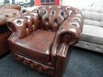 Tweedehands Chesterfield ! Bruin Leren Chesterfield Fauteuil, Huis en Inrichting, Fauteuils, Ophalen, Zo goed als nieuw, Leer