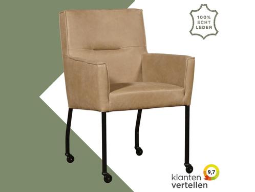 Leren eetkamerstoel Lucky - Kenia Taupe (taupe/bruin), Huis en Inrichting, Stoelen, Eén, Bruin, Nieuw, Leer, Ophalen of Verzenden