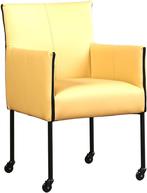 Gele leren moderne kuipstoel - poot rond zwart met wiel - To, Huis en Inrichting, Stoelen, Nieuw, Leer, Ophalen of Verzenden, Eén