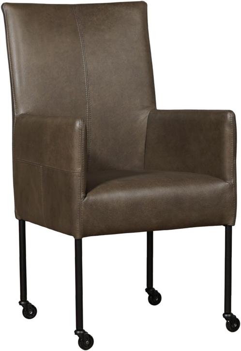 Grijze leren moderne eetkamerstoel - poot rond zwart met wie, Huis en Inrichting, Stoelen, Eén, Overige kleuren, Nieuw, Leer, Ophalen of Verzenden