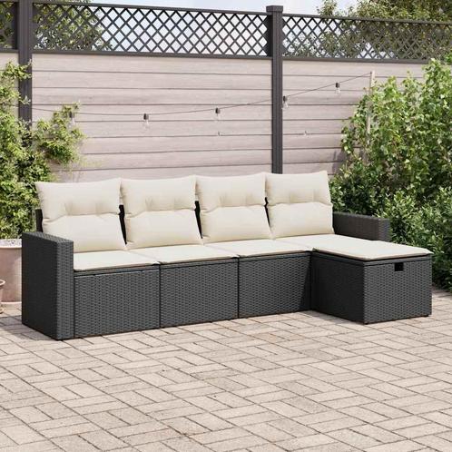 vidaXL 5-delige Loungeset met kussens poly rattan zwart, Tuin en Terras, Tuinsets en Loungesets, Loungeset, Nieuw, 5 zitplaatsen
