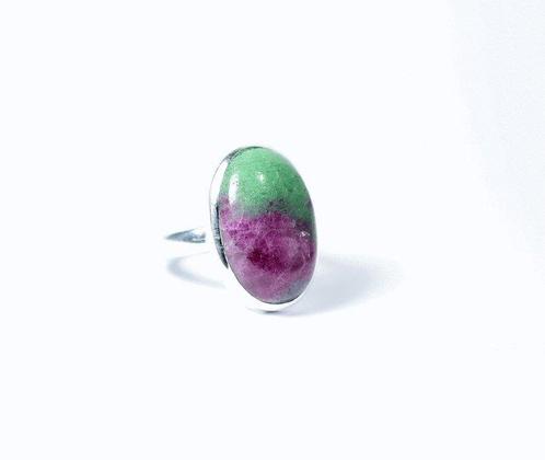 Robijn - Zoisiet (Anyoliet) Set Ring + Hanger / Cabochon /, Verzamelen, Mineralen en Fossielen