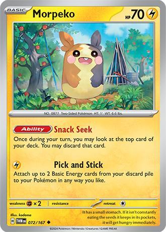Morpeko 072/167 reverse holo Twilight Masquerade, Hobby en Vrije tijd, Verzamelkaartspellen | Pokémon, Losse kaart, Nieuw, Foil