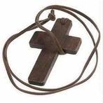 Bruin Houten Christen Kruis Ketting - Kruisje Hanger - Heren, Verzamelen, Verzenden, Nieuw