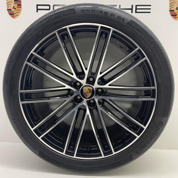 Porsche Macan ORIGINELE 21inch Turbo IV zwart/alu met banden, Auto-onderdelen, Banden en Velgen, 21 inch, Zomerbanden, 295 mm