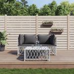vidaXL 3-delige Loungeset met kussens staal wit, Tuin en Terras, Verzenden, Nieuw, Rvs, Loungeset