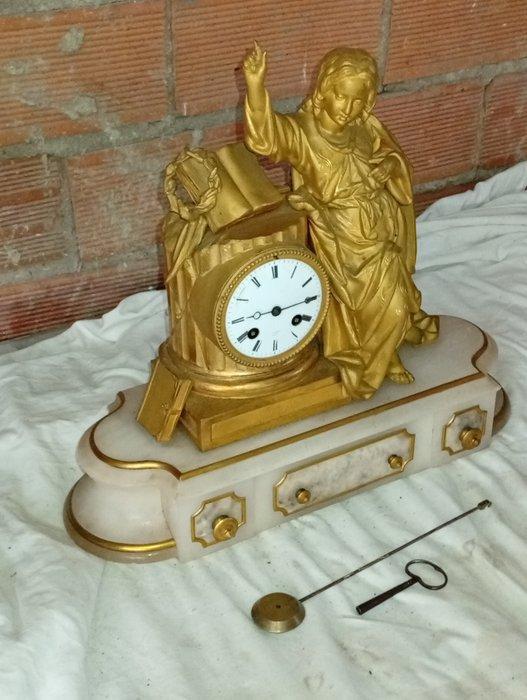 Figurale pendule - Albast, Messing, Zinklegering - 1850-1900, Antiek en Kunst, Antiek | Klokken