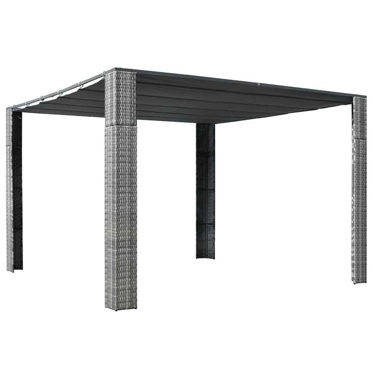 vidaXL Prieel met dak 300x300x220 cm poly rattan grijs en, Tuin en Terras, Partytenten, Nieuw, Verzenden