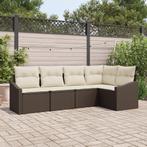 vidaXL 5-delige Tuinset met kussens poly rattan bruin, Verzenden, Nieuw, Rotan, Tuinset
