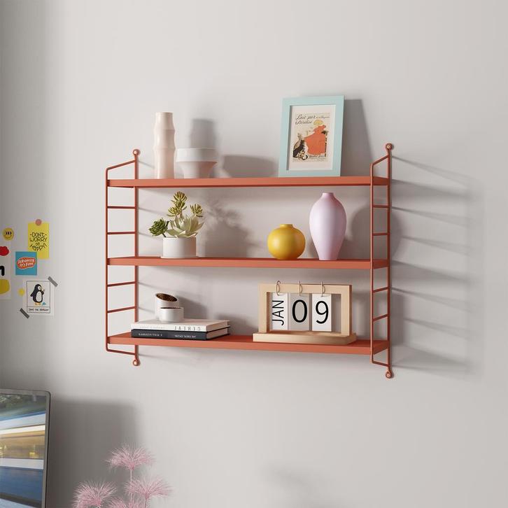 Wandrek Strängnäs met 3 planken staal baksteenrood 50x60x15, Huis en Inrichting, Woonaccessoires | Wandplanken en Boekenplanken