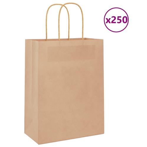 vidaXL Papieren zakjes 250 st met hengsels 21x11x28 cm bruin, Diversen, Cadeauverpakkingen, Nieuw, Verzenden