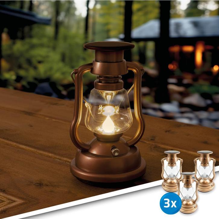 Solar storm windlicht OiL op zonne energie brons (set van 3), Tuin en Terras, Buitenverlichting, Led, Minder dan 50 watt, Nieuw