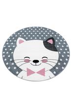 Rond Kindervloerkleed | Kids Leuke Kat | Roze | 160x160 cm, Verzenden, Nieuw