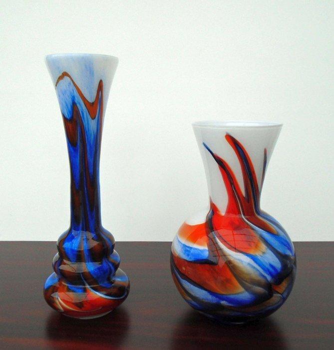 Vaas (2) - Glas - Gevlamd opaline, Antiek en Kunst, Curiosa en Brocante