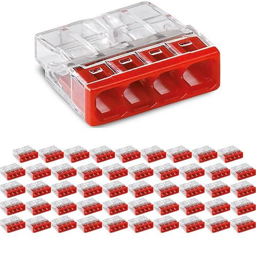 WAGO - Lasklem - 4 Polig - 0.5-2.5mm2 - Rood - 50 Stuks, Doe-het-zelf en Verbouw, Elektra en Kabels, Nieuw, Ophalen of Verzenden