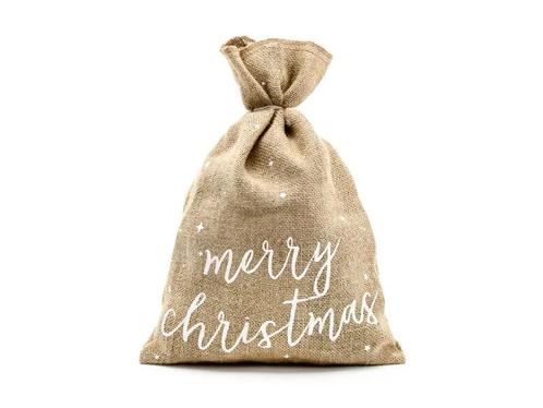 Jute Zak Merry Christmas (30x42cm), Hobby en Vrije tijd, Feestartikelen, Nieuw, Ophalen of Verzenden