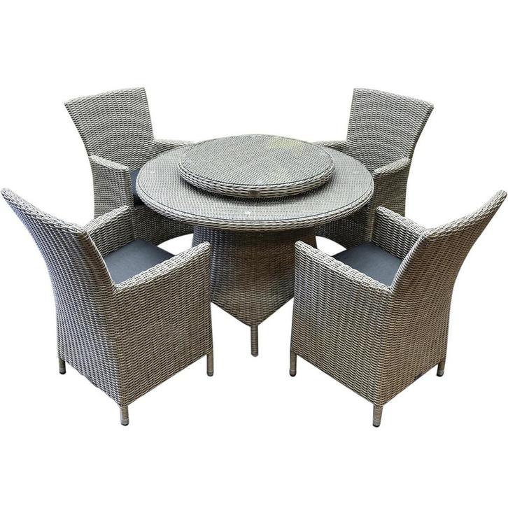 Capri Riccione dining tuinset 110 cm rond 6-delig grijs, Tuin en Terras, Tuinsets en Loungesets, Nieuw, Wicker, Ophalen of Verzenden