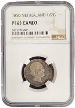Koning Willem III halve gulden 1850 PF63 Cam NGC, Verzenden, Koning Willem III, Losse munt, Zilver