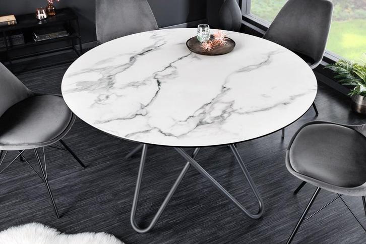Ronde eettafel ELLIPSE 120cm marmer witte keramische, Huis en Inrichting, Tafels | Eettafels, Ophalen of Verzenden