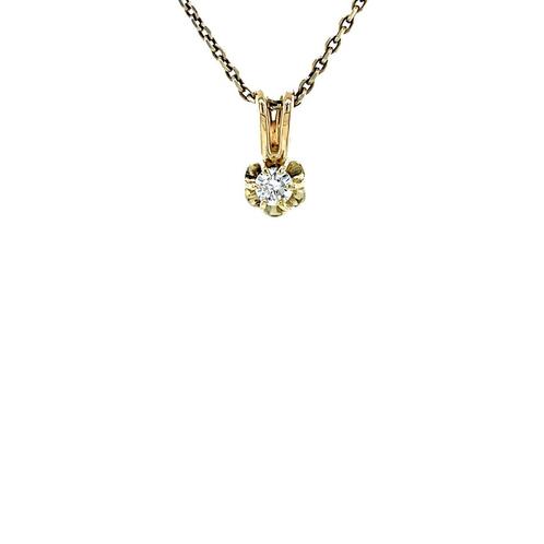 Gouden solitair hanger met diamant 14 karaat, Sieraden, Tassen en Uiterlijk, Kettinghangers, Wit, Zo goed als nieuw, Goud, Verzenden