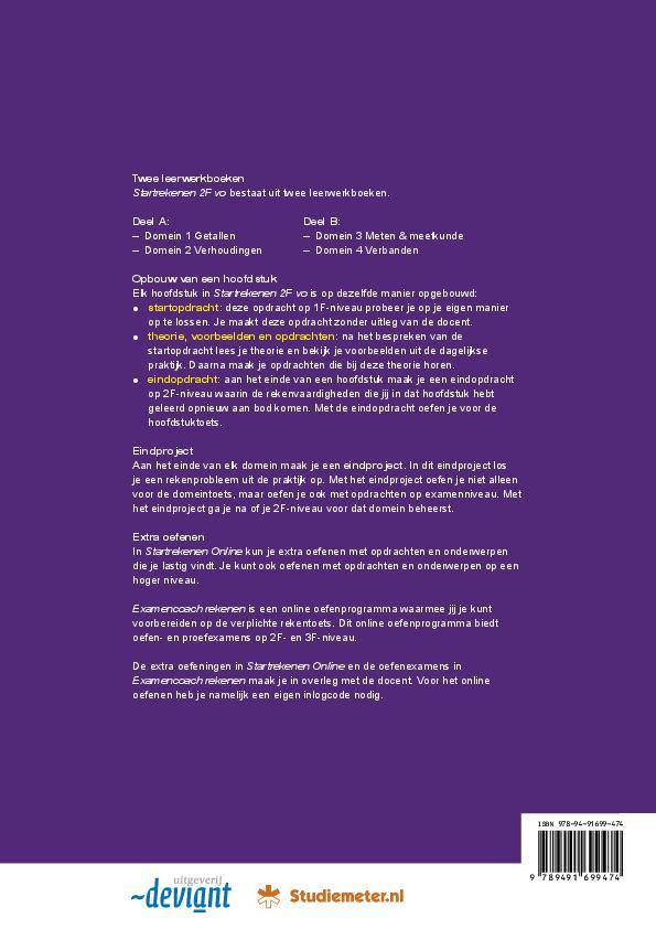 Startrekenen 2F vo Deel B rekenen Leerwerkboek 9789491699474, Boeken, Studieboeken en Cursussen, Zo goed als nieuw, Verzenden