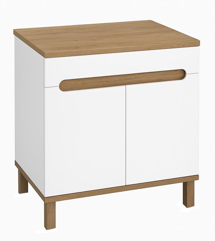 Badplaats Wastafelkast Otero 80 cm - Hoogglans Wit met Eiken, Huis en Inrichting, Badkamer | Badkamermeubels, Nieuw, Verzenden