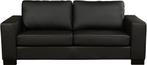Zwarte leren moderne 2.5-zitsbank - poot hout zwart - Hermes, Ophalen of Verzenden, Rechte bank, Modern, 200 tot 250 cm