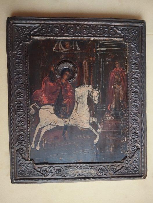 Icoon - Joris de Drakendoder - hout, metaal, Antiek en Kunst, Kunst | Niet-Westerse kunst