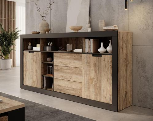 Meubella Dressoir 220cm eiken | Opbergkast met schuifdeuren, Huis en Inrichting, Kasten | Dressoirs, 25 tot 50 cm, Nieuw, 200 cm of meer