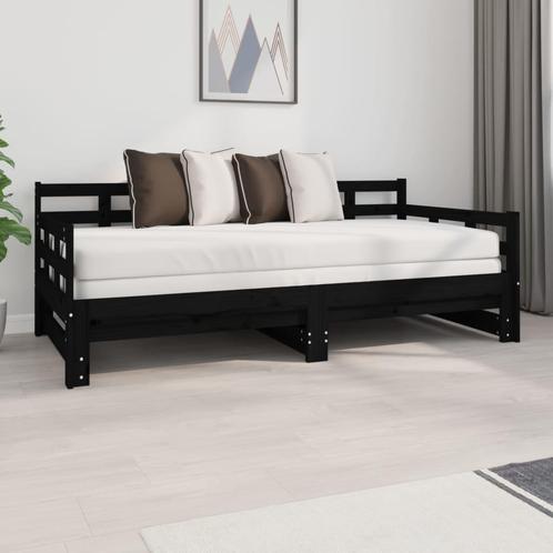 vidaXL Slaapbank uitschuifbaar massief grenenhout zwart, Huis en Inrichting, Slaapkamer | Bedden, 90 cm, 190 cm of minder, Zwart