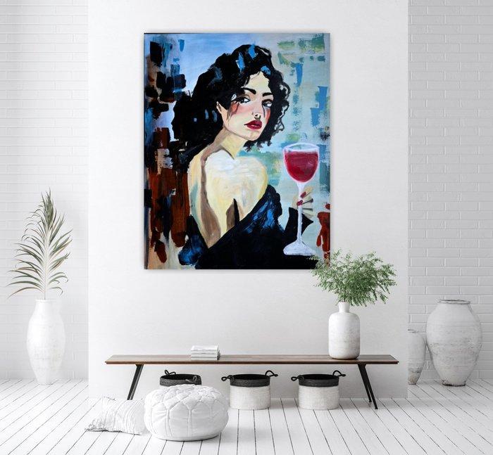 Mel Zyta - Woman with wine XL, Antiek en Kunst, Kunst | Schilderijen | Modern