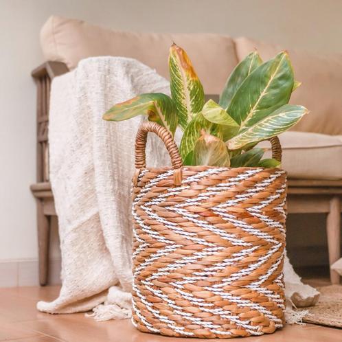 Rond geweven mand met gestreept patroon YALIMO gemaakt van w, Huis en Inrichting, Woonaccessoires | Wanddecoraties, Nieuw, Verzenden