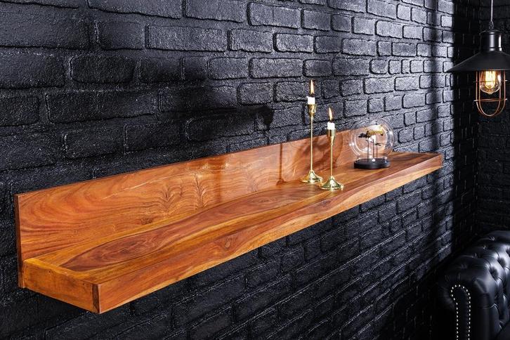 Massieve wandplank MAKASSAR 110 cm bruin sheeshamhout en, Huis en Inrichting, Woonaccessoires | Wandplanken en Boekenplanken, Ophalen of Verzenden