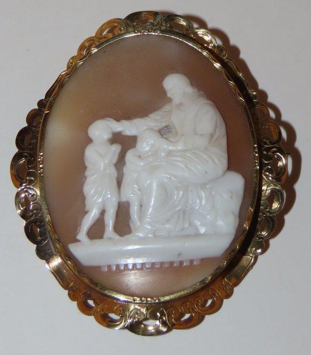 Broche - 14 karaat Geel goud - Goud schelp camée 14 krt, Sieraden, Tassen en Uiterlijk, Antieke sieraden