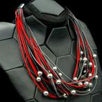 Moderne multi-koord leren ketting met stalen bollen- 173 g