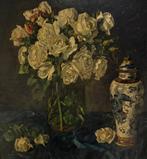 Duitse school (XX) - Weiße Rosen und Porzellanvasen, Antiek en Kunst, Kunst | Schilderijen | Klassiek