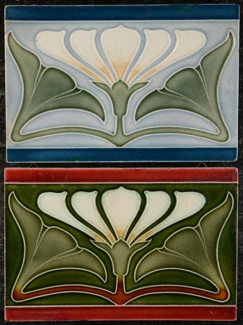 Jugendstil Tegel (2) - Tonindustrie Offstein - Art Nouveau -, Antiek en Kunst, Antiek | Glas en Kristal