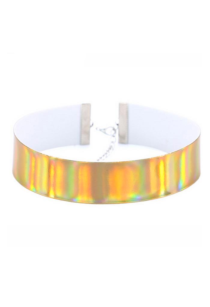 Choker Goud Iridescent Holografische Ketting Halsband Collar, Sieraden, Tassen en Uiterlijk, Kettingen, Goud, Nieuw, Verstelbaar