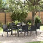 vidaXL Tuin Eetset 7 pcs Zwart Poly riet, Verzenden, Nieuw, Rotan