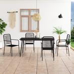 vidaXL 5-delige Tuinset katoenen touw en staal zwart, 4 zitplaatsen, Verzenden, Nieuw, Rvs