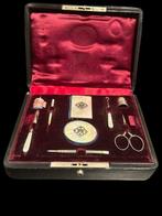 Sieradendoos - Leder, Zilver, parelmoer, Messing -