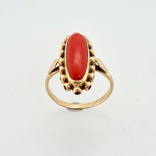 Ring - 14 karaat Geel goud Bloedkoraal, Sieraden, Tassen en Uiterlijk, Ringen