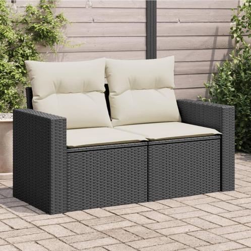 vidaXL Tuinbank 2-zits met kussens poly rattan zwart, Tuin en Terras, Tuinsets en Loungesets, Nieuw, Rotan, Verzenden