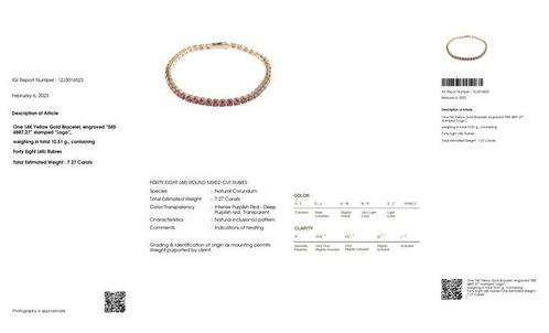 Armband - 14 karaat Geel goud - 7.27ct. tw. Robijn, Sieraden, Tassen en Uiterlijk, Armbanden