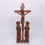 Neogotisch houtsnijwerk, Jezus, Johannes & Maria - Eik -, Antiek en Kunst