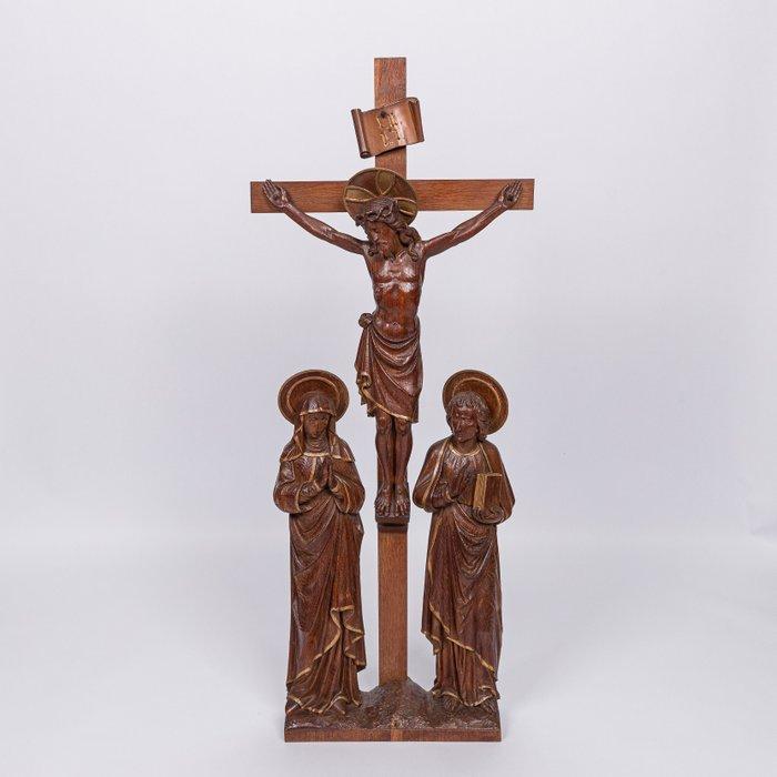 Neogotisch houtsnijwerk, Jezus, Johannes & Maria - Eik -, Antiek en Kunst, Kunst | Niet-Westerse kunst