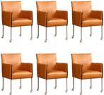 Set van 6 Cognac leren moderne kuipstoel - poot rond rvs met, Huis en Inrichting, Stoelen, Overige kleuren, Nieuw, Leer, Ophalen of Verzenden